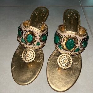 Gold and Green Embellished Jack Rogers Sandals